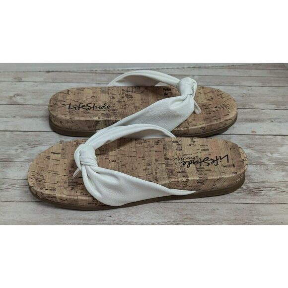 LifeStride Velocity 2.0 Womens 9W Happy Bright White Thong Wedge Sandal Open Toe - Picture 5 of 9